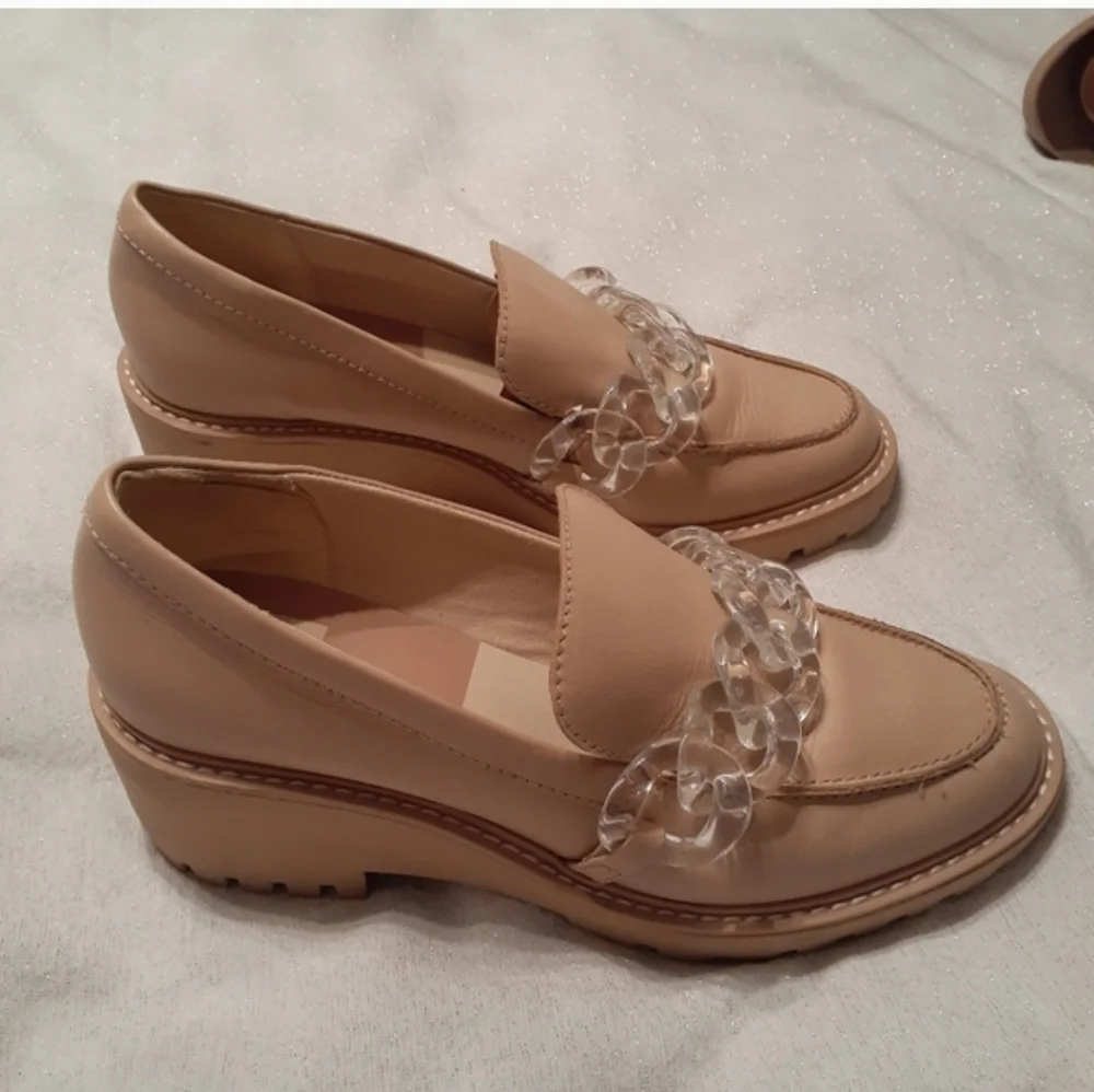 Dolce Vita Haris Light Blush Translucent Chain Platform Wedge Loafer Shoe Sz 9